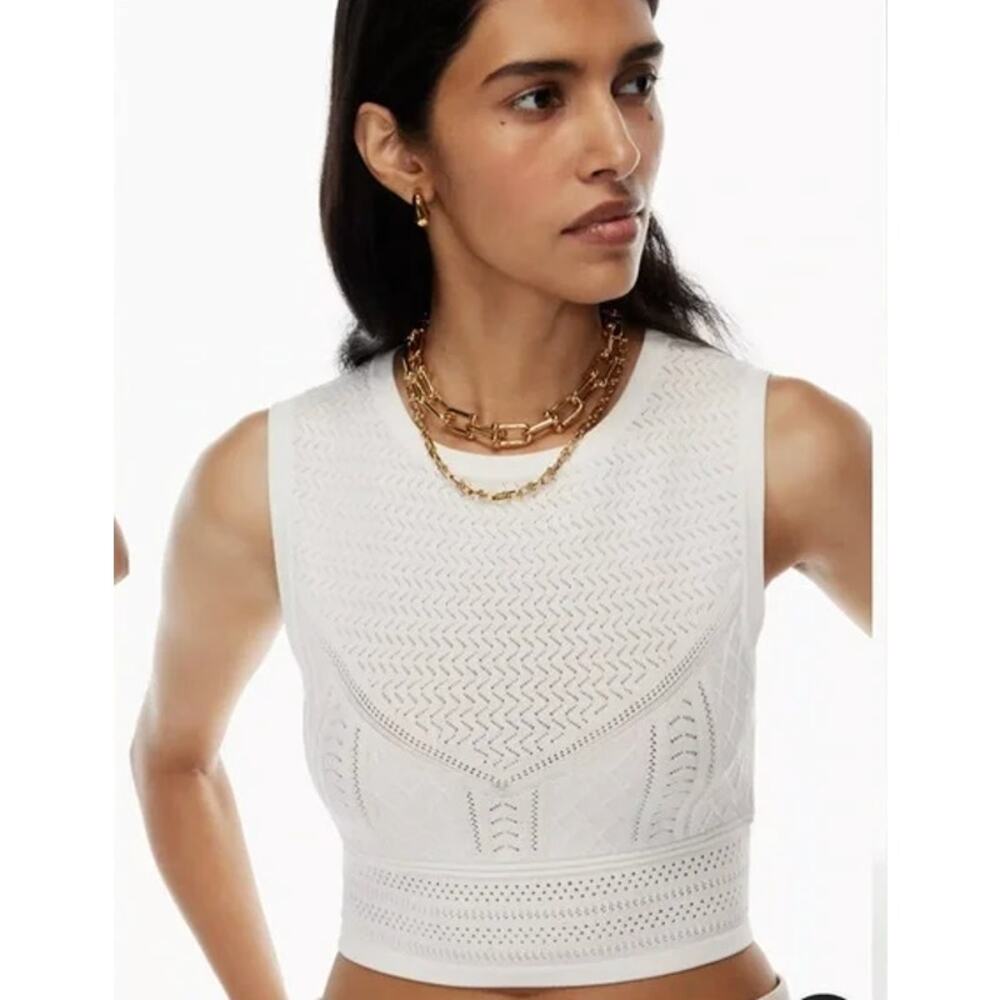 Babaton Pointelle Knit Crop Top Ribbed Fitted Neutral Size S